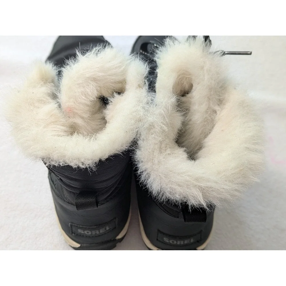 Sorel Winter Whitney Boot Fur 11 Black Nylon Quilted Lace Up Bootie Waterproof
